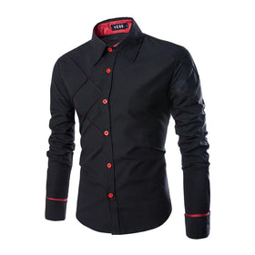 RNSHANGER New Business Men's Shirts Autumn Gentleman Lapel Collar Button Solid Color Dress Shirt Male Long Sleeve Striped Shirt