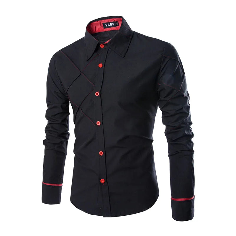 RNSHANGER New Business Men's Shirts Autumn Gentleman Lapel Collar Button Solid Color Dress Shirt Male Long Sleeve Striped Shirt