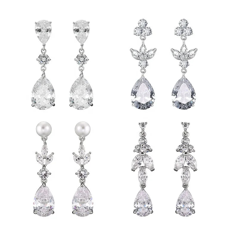 Mixed Style Teardrop Stud Bridal Earrings Zirconia Dangle Earring Jewelry for Wedding Prom Party Women