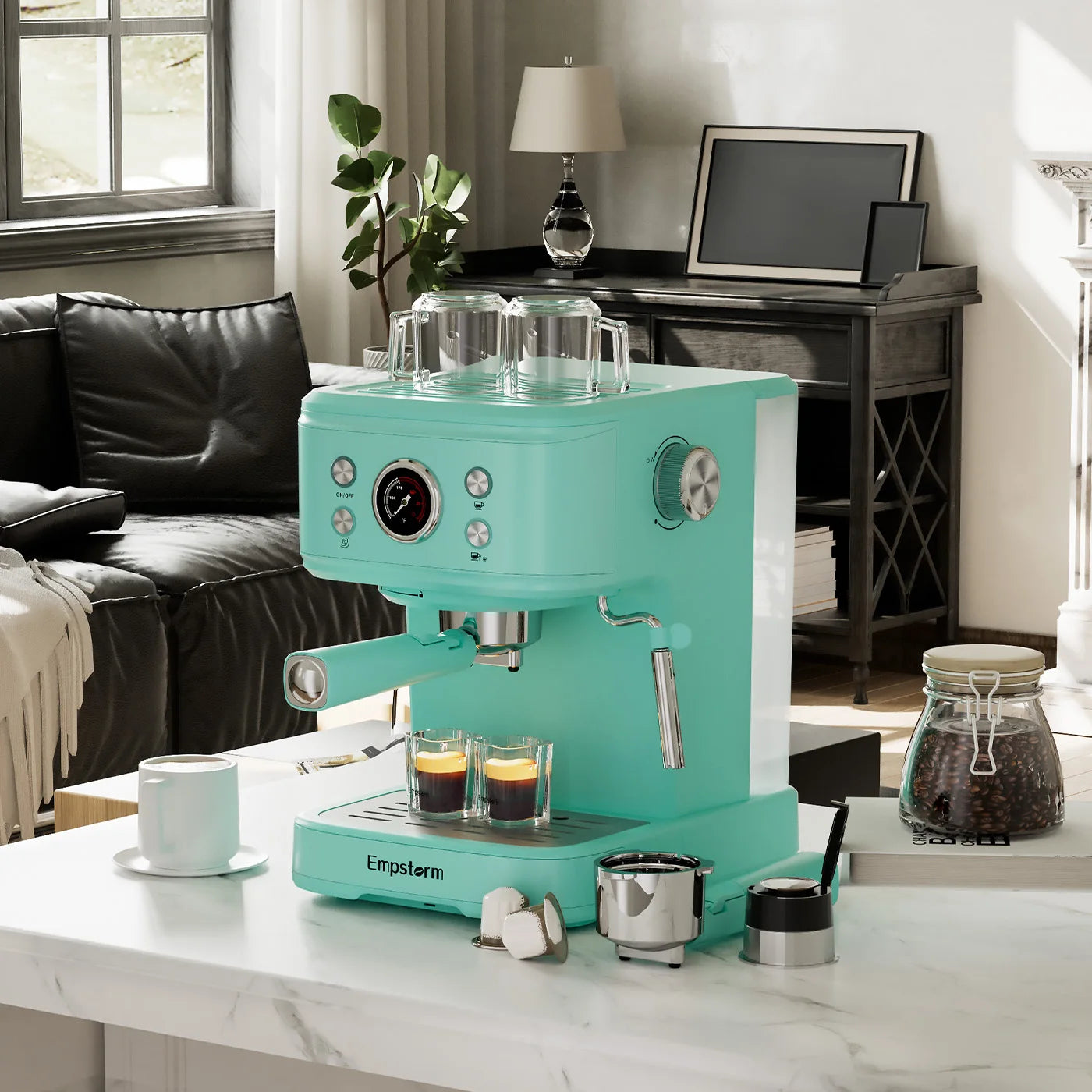 Semi-Automatic Electric Espresso Coffee Machine Milk Frother 20 Bars Pressure Aluminum Housing for Hotel Household Use Latte