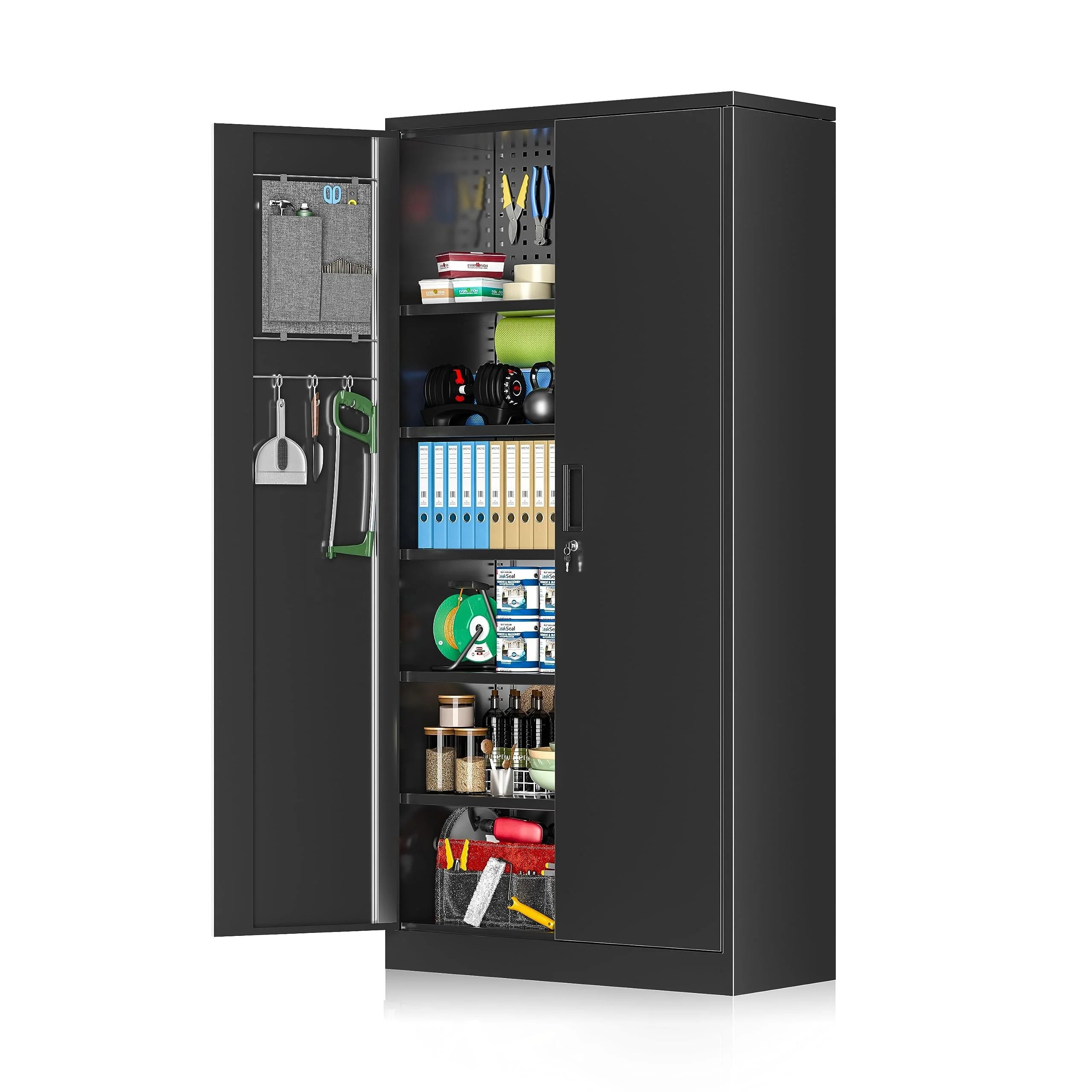 Utility Metal Storage Cabinet 71 Inch Cabinet Garage With 4 Adjustable Shelves for Home Office School Garage Basement