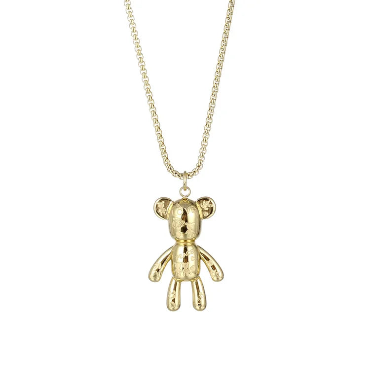 Cute No Fade Waterproof Jewelry Stainless Steel Custom Lovely Bear Pendant Necklace