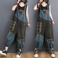 Boutique Wholesale 2026 Autumn Fashion Denim Strap Pants Loose High Waist Contrast Plaid Women's Jumpsuit