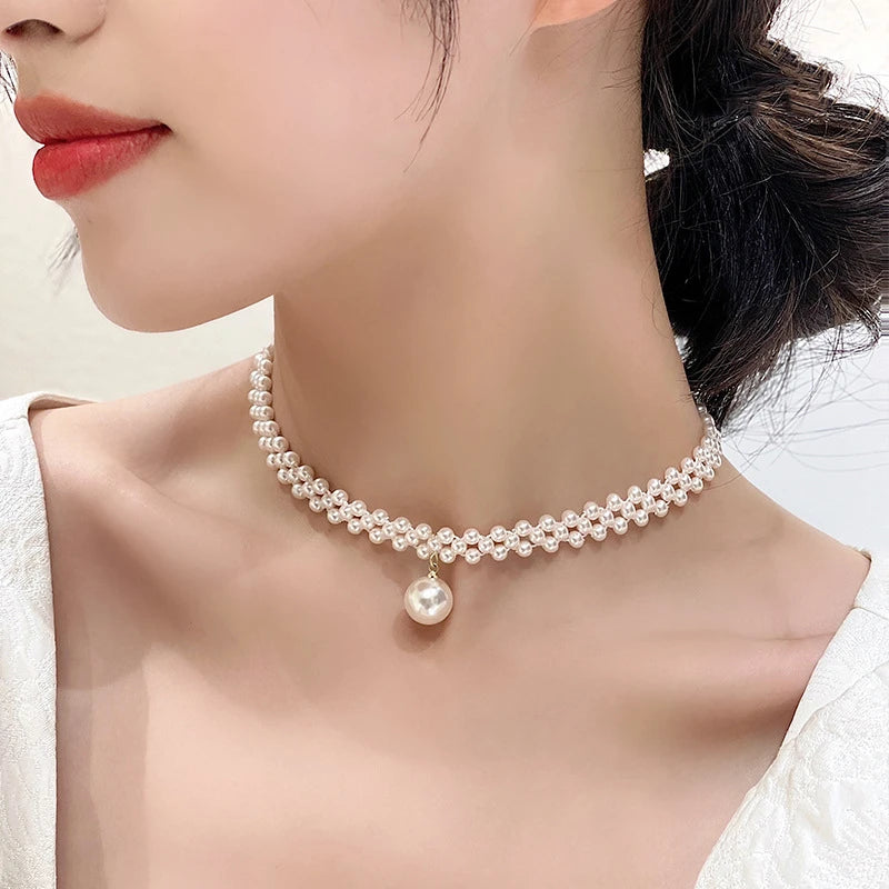 Big Pearl Charm Necklace Gold Plated Fresh Water Bead Pearls Choker Necklace Women