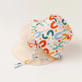 Customized Reversible Adjustable Kids Printing Sun Hat UV Protection Summer Bucket Hat With String Kids Wide Brim Hat
