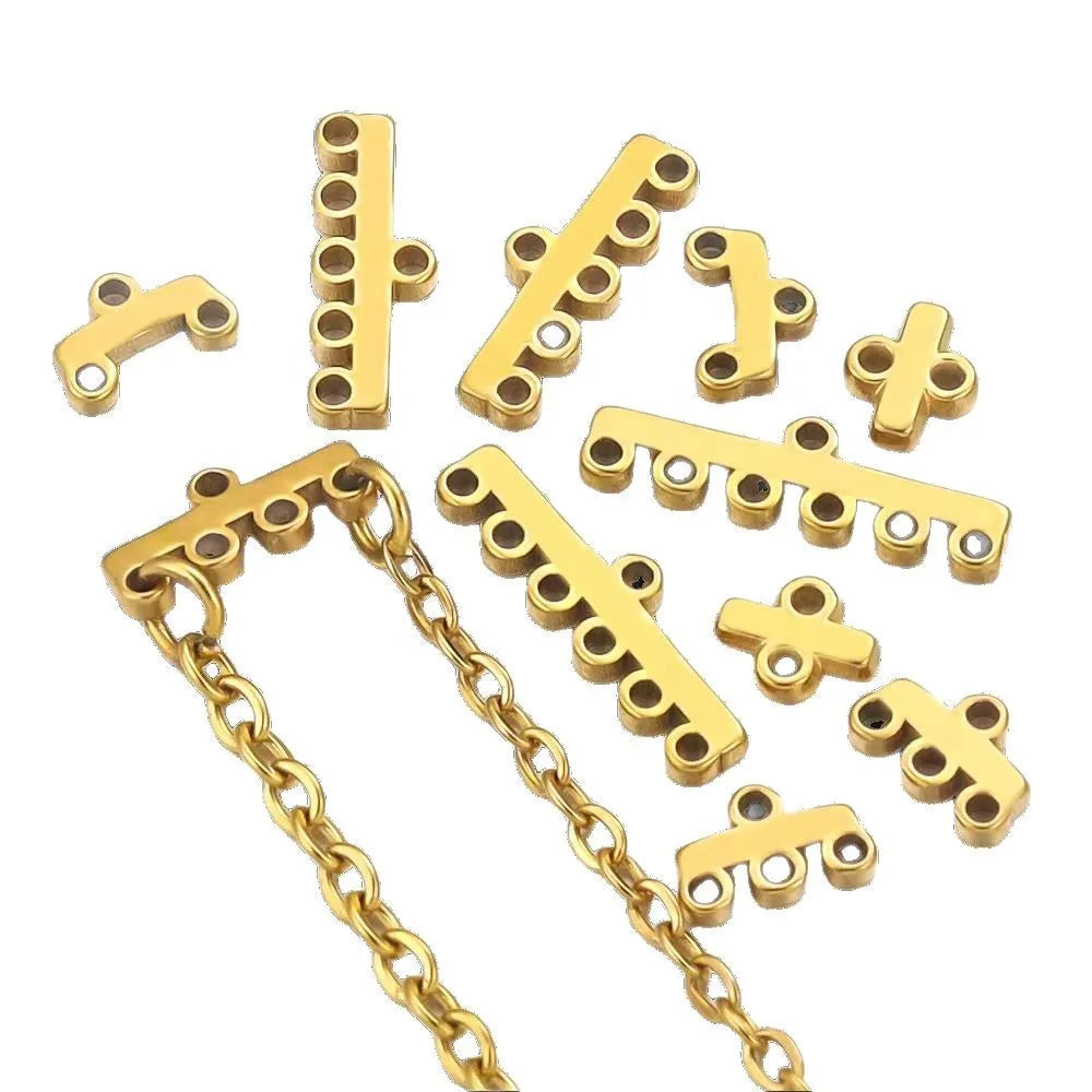 Stainless Steel Porous Charm Multiple Loop Connector Connection Clasp Bail With 2-6 Loops for DIY Layer Chain Jewelry Making