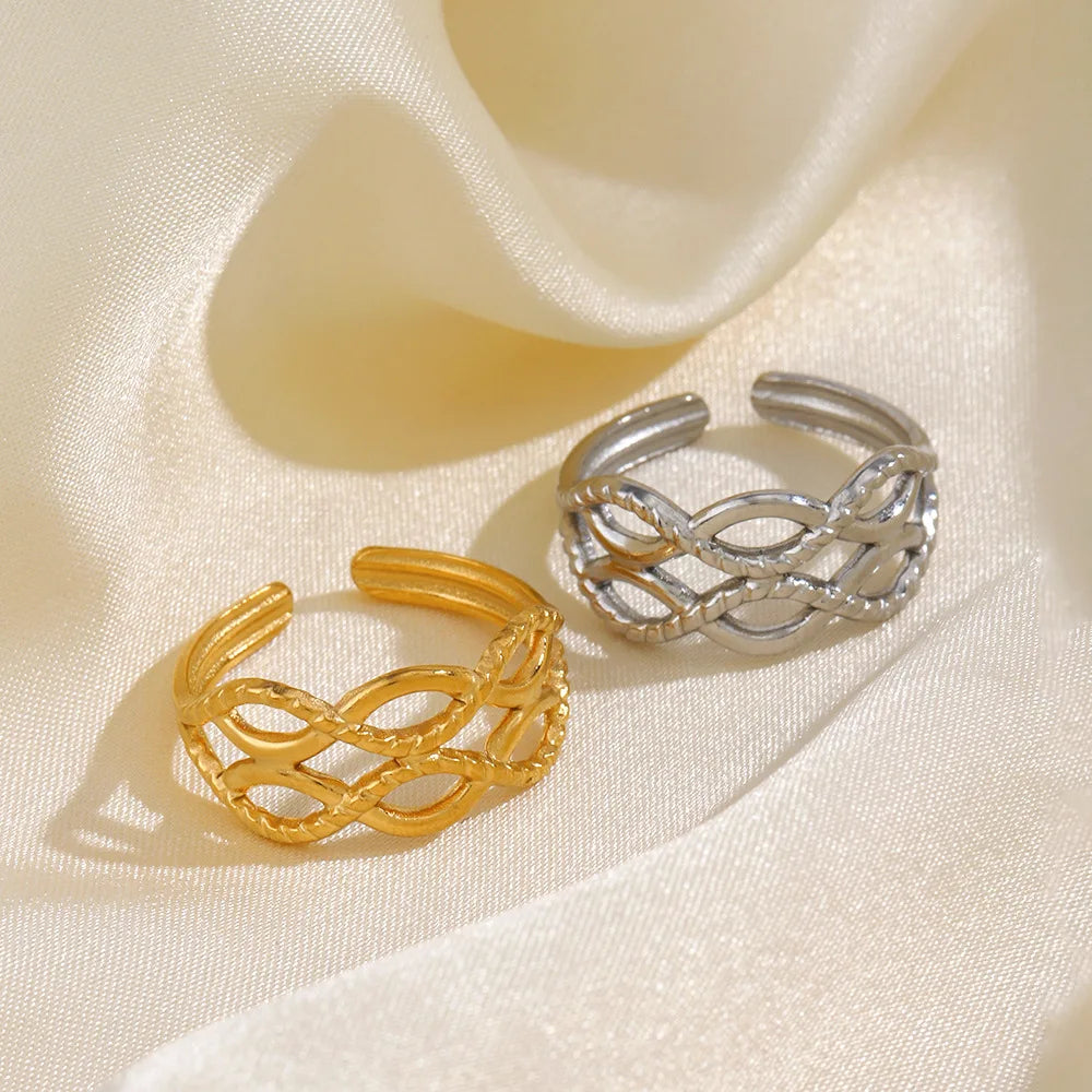 Fashion Jewelry Rings 18K Gold Plated Open Stainless Steel Hollow Ring for Women YRS399