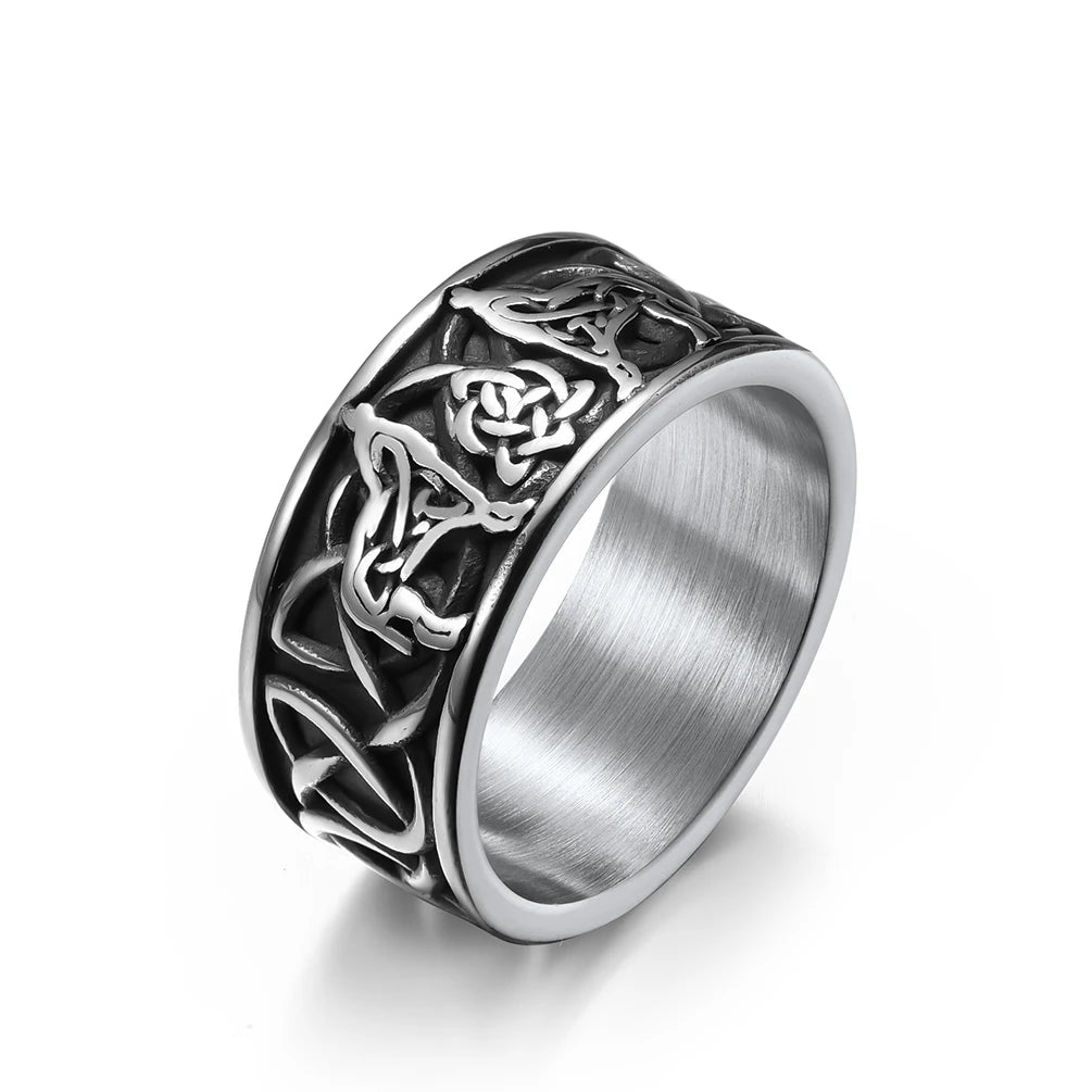 Luxury Chunky 18k Gold Pvd Plated Titanium Silver 316l Stainless Steel Vintage Nordic Celtic Knot Metal Rings