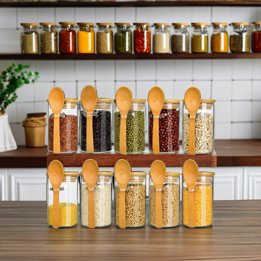 YOLOWE HOME 280ML Glass Storage Container with Lids Kitchen Food Coffee Tea Storage Container