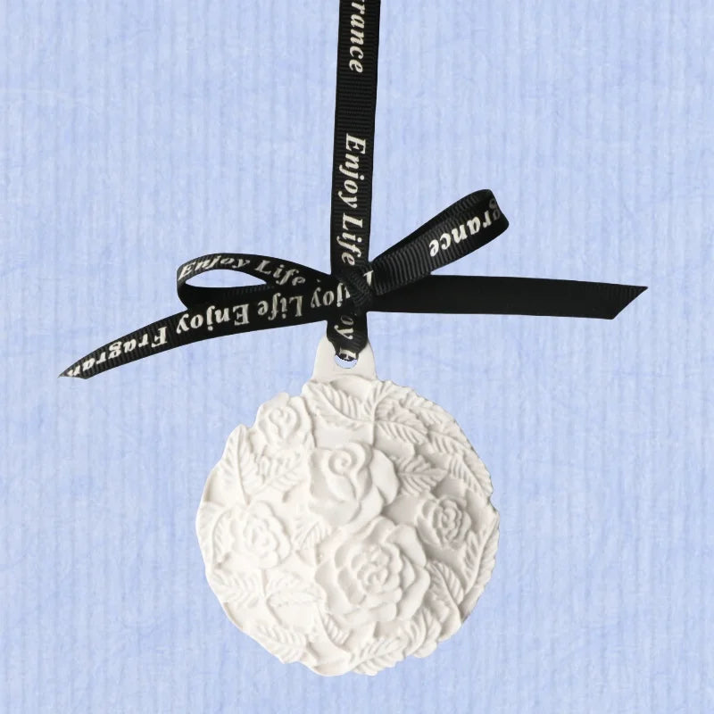 FinRu New Hanging Car Wardrobe Air Freshener Round Ceramic Flower Scented Porcelain Aroma Fragrance Essential Oil Diffuser