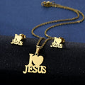 Bohemian Stainless Steel Heart Earrings Necklace Accessories Meaningful Gold Letter Jesus Pendant Jewelry Set Gifts for Women