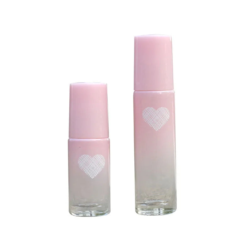 Custom logo 5ml 10ml Cute pink Heart Gradual pink Glass Roller Ball Bottle with Jade Ball