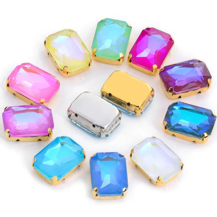 Wholesale AB Color Long Octagon Shape 3D Glass Rhinestones Sew-on Setting for Jewelry Making