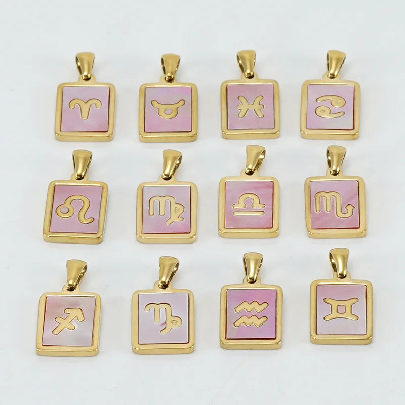 18K Gold Plated Stainless Steel Zodiac Sign Astrology Shell Necklace 12 Pendant Necklaces