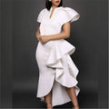4XL Plus Size Women Club Fashion V-neck Puff Short Sleeves Slimming Knitted Ruffle Mermaid Long Dress