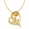 Custom Women Jewelry 925 Sterling Silver Gold Plated Rose Flower Love Heart Pendant Necklace