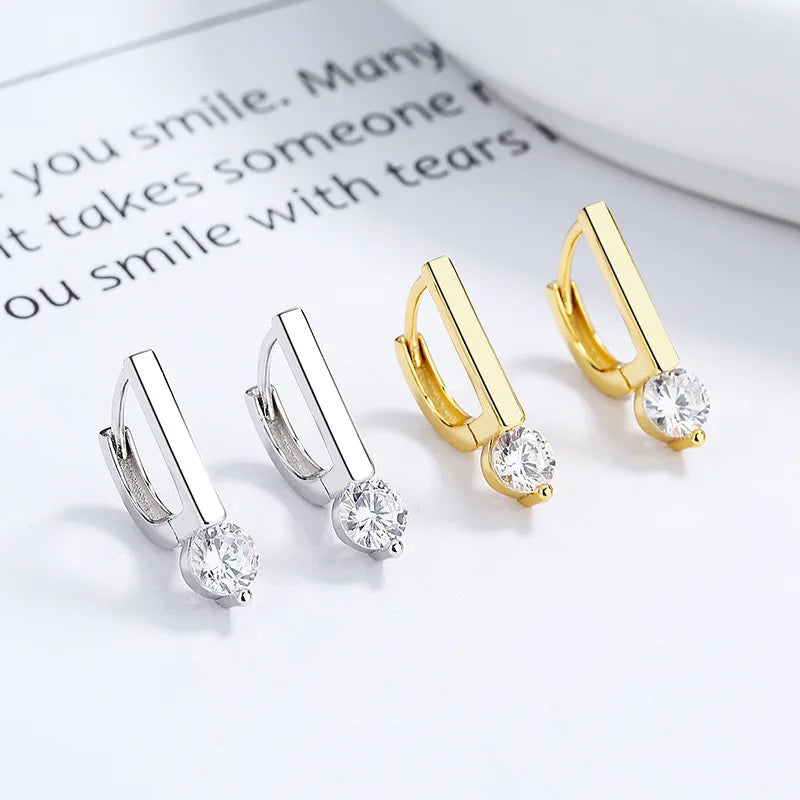 Fashion Jewelry 925 Sterling Silver Statement Earrings Letter D Shape Diamond Gold Plated Hoop Earrings Women