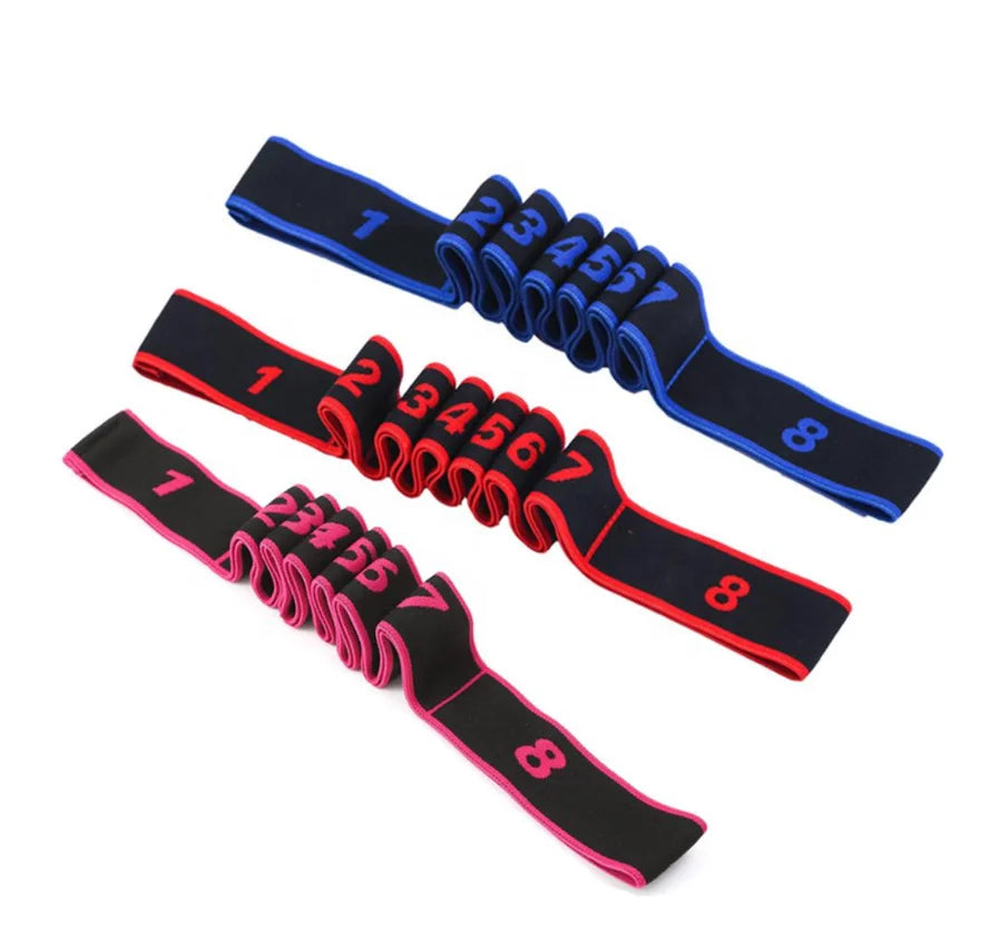 Nylon Cotton 8 Loop Elastic Yoga Stretching Fitness Strap Band for Woman Physical Therapy Gym Dance Exercises Workouts