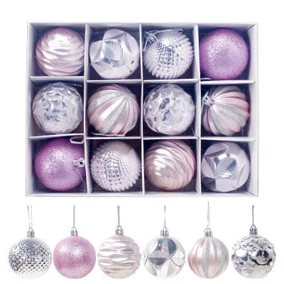 12pcs Red Gold Xmas Plastic Christmas Tree Bauble Ornament Hanging Ball Indoor Christmas Ball Decoration Gift Box Party Supplies