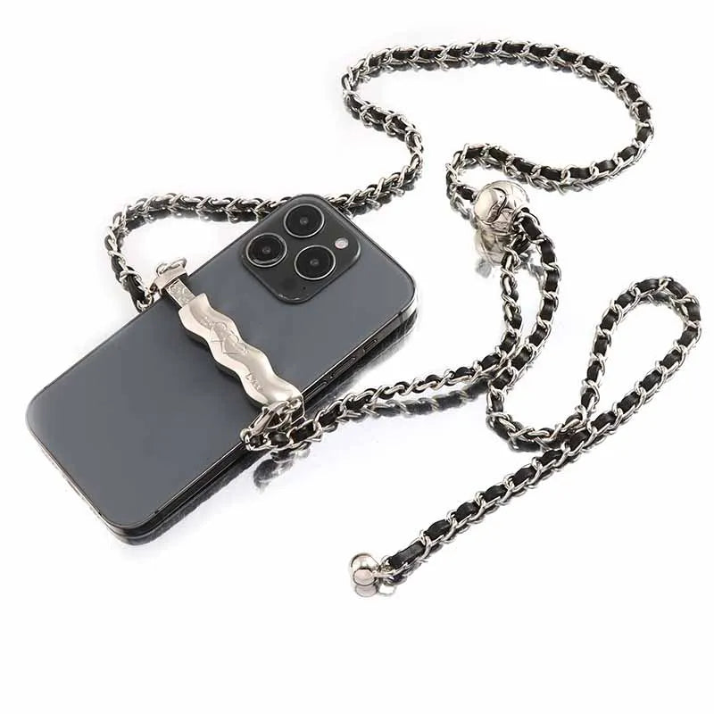BC044 Wholesale Corrugated Metal Mobile Phone Back Clip Cross-body Lanyard Adjustable Length  Chain Hanging Chain Clip