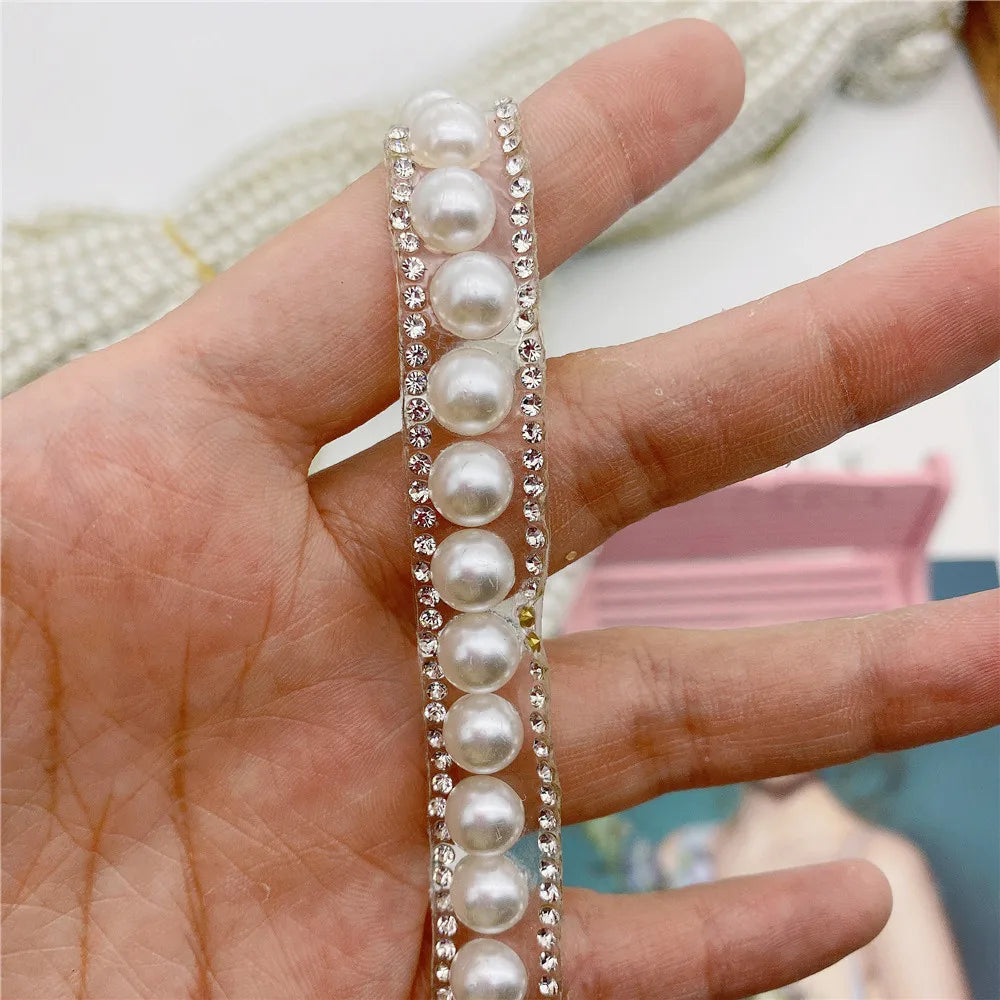 1.4CM Wide Beaded Rhinestone Applique Trims Iron on Bridal Dress