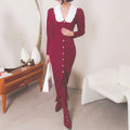 Enyami Casual Long Sleeve Lapels Elegant Design Career Dresses Suit Collar Single Breasted Ladies Office Women Dresses