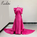 Ruolai LDC6768 Crisscross Neck Taffeta Fuchsia Elegant Long Party Dresses Designer Evening Gowns With Sleeves