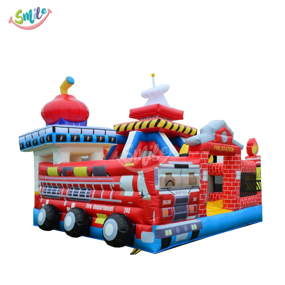 Commercial Smile Inflatables Bounce House Customized Inflatable Fire Truck Bouncer CE Certified 2-Passenger for Rental or Events