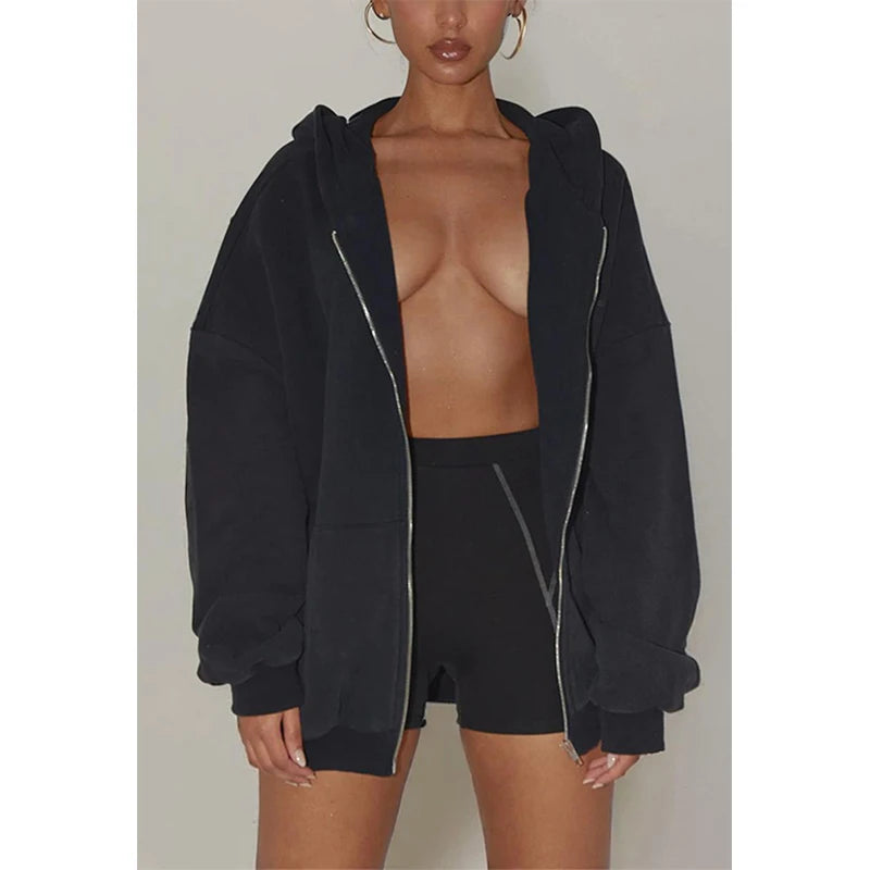 Custom Logo Women Zip up Hoodies Fleece Blank Organic Cotton Long Sleeve Pullover Zipper Hoodie