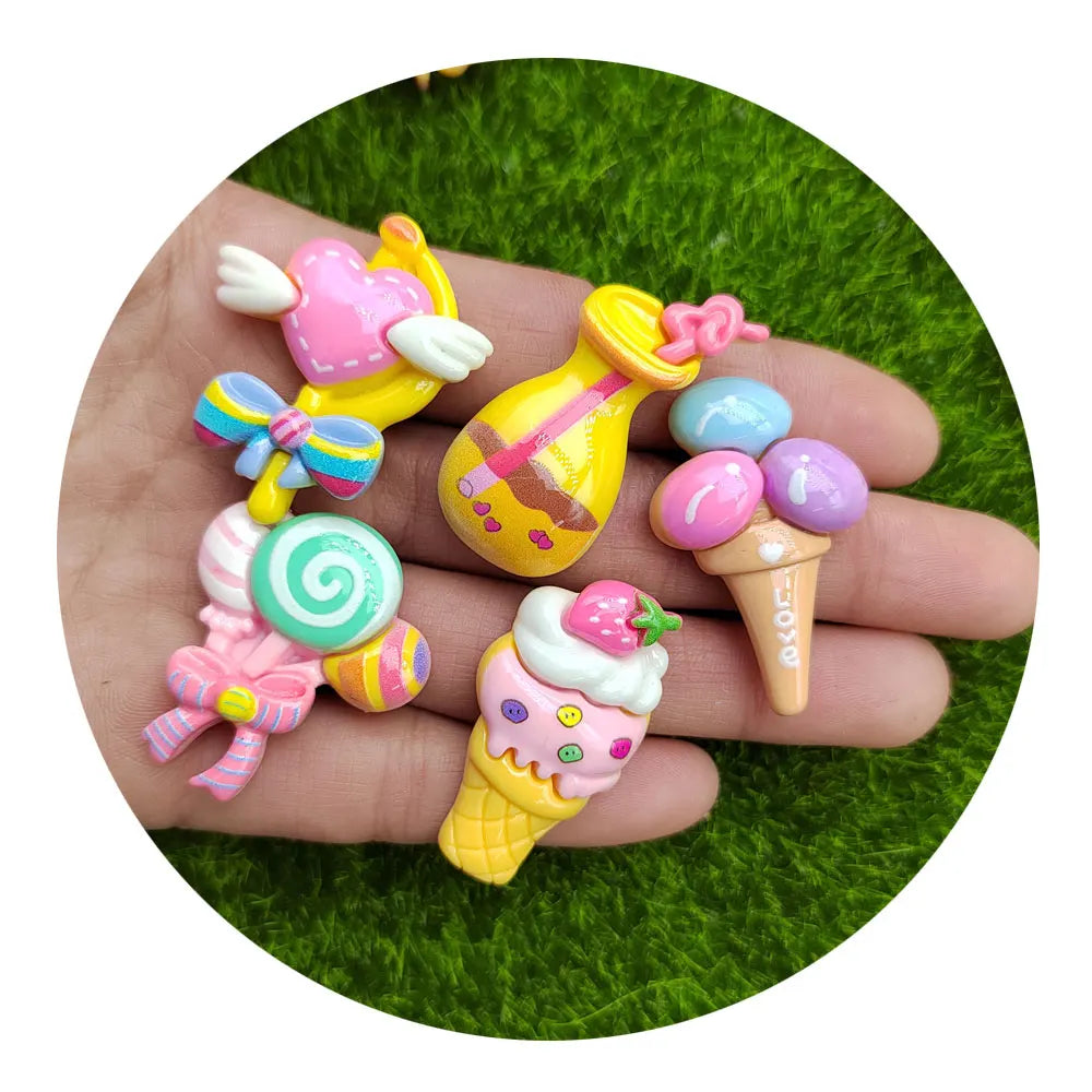 100Pcs New Summer Ice Cream Lollipop Drink Bottle Plannars Resin Doll House Food Accessories for Jewelry Making DIY Crafts