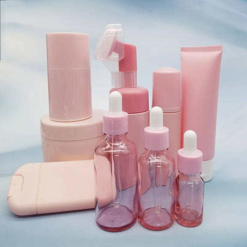 New Pink PET Cosmetic Bottle Foam Bottle Lotion Container and Jars Set Skincare Serum Bottles Set for Cosmetic Packaging 30ml 60