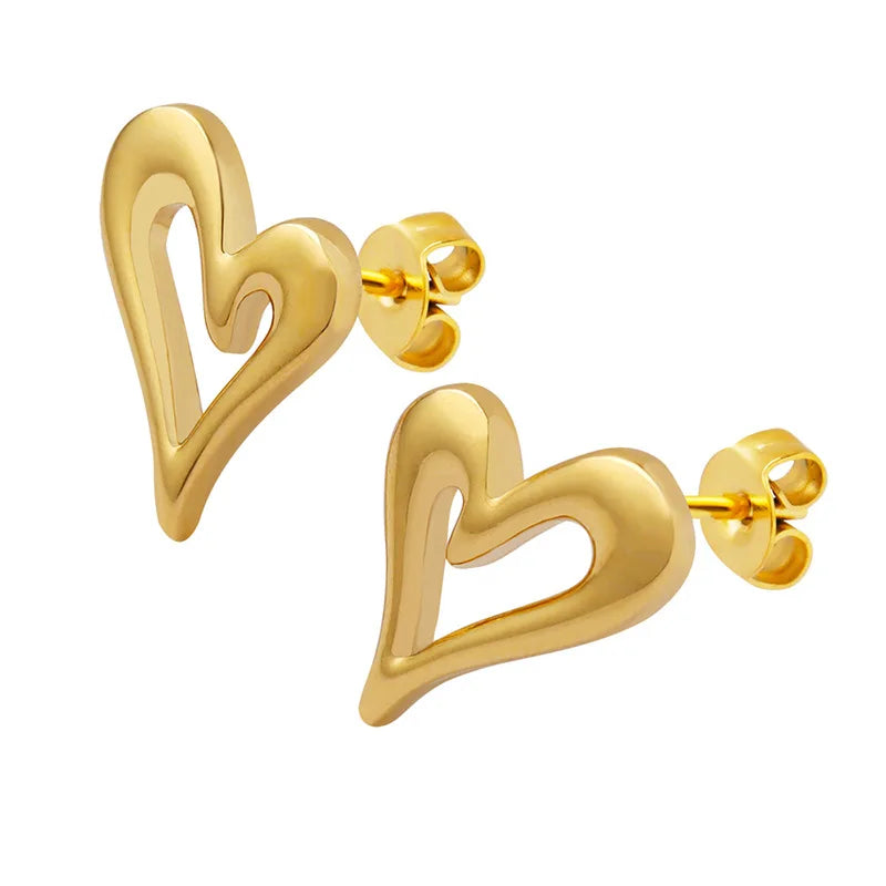 Hypoallergenic Simple Dangle Heart Stud Fashion Gold Plated Titanium Piercing Brass Stud Jewelry Earrings for Women