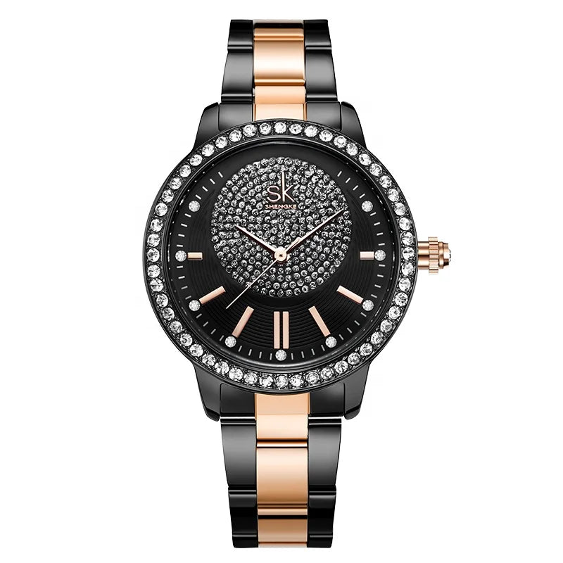 SHENGKE Luxury Iced Out Diamond Dial Minimalist Quartz Watch Office Lady New Year Gifts Present Box Welcome Dropshipping