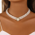 FanYue Short Baroque Oval Pearl and Diamond Triple Collar Bone Necklace Choker for Women