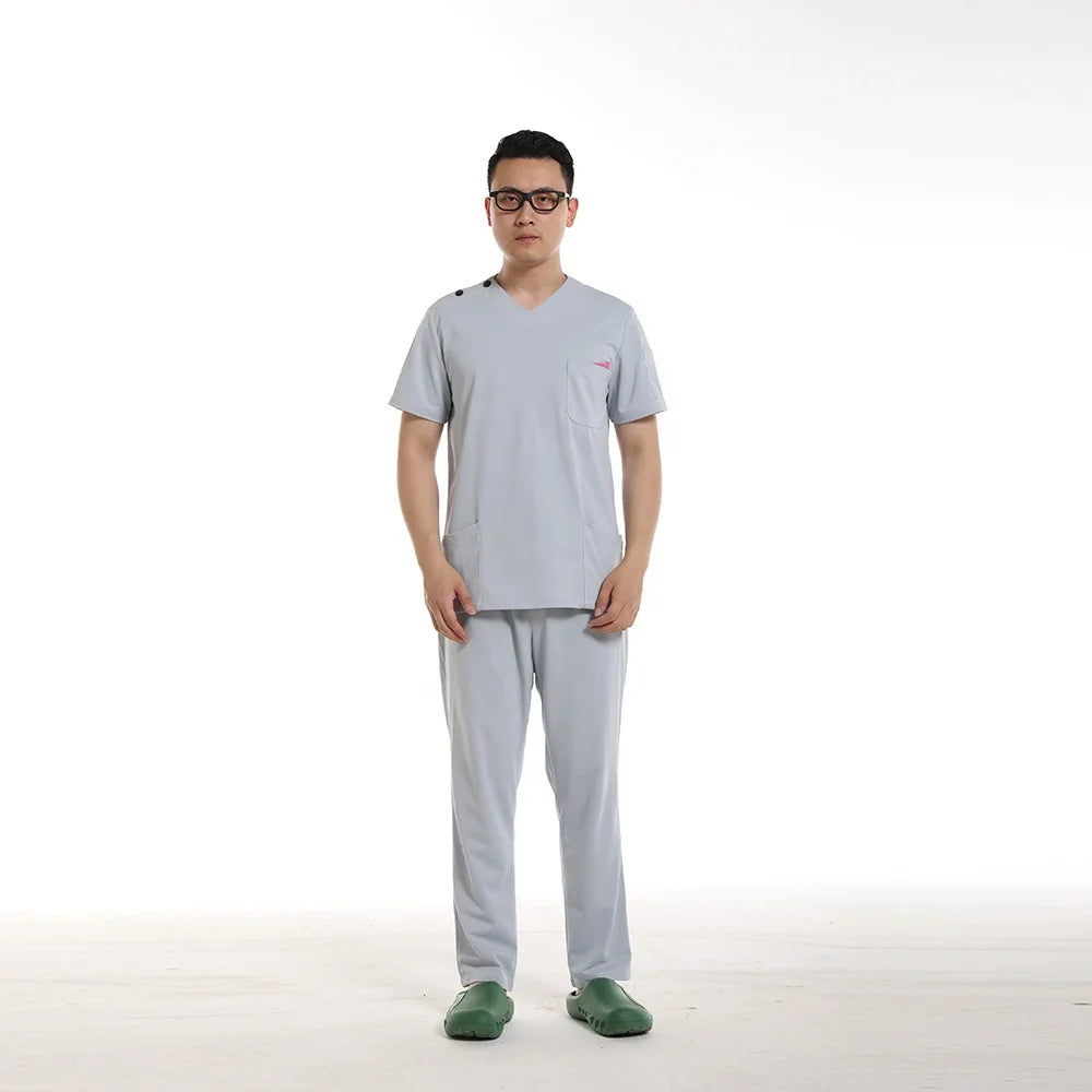 Twill Men Gray Navy 95%Polyester 5%Conductive Fiber Anti-static Medical Uniform Scrubs Hospital Staff Working Scrub Uniforms