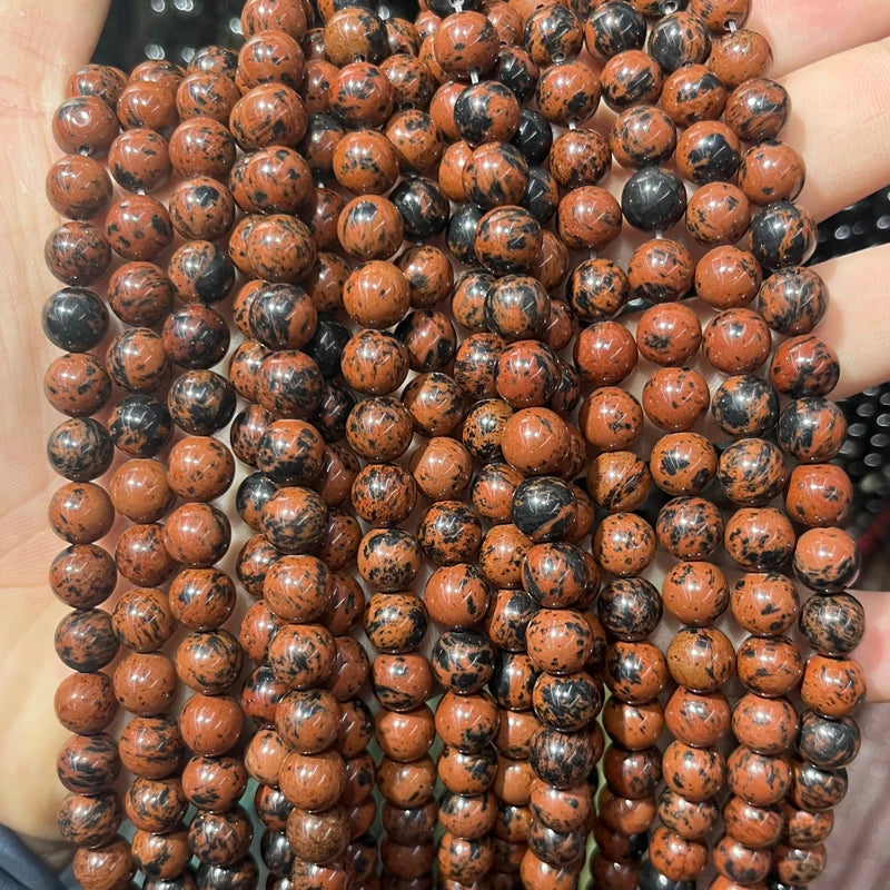 Mahogany Obsidian Smooth Round Gemstone Loose Natural Golden Swan Stone Beads for Jewelry Making Bracelet Necklace