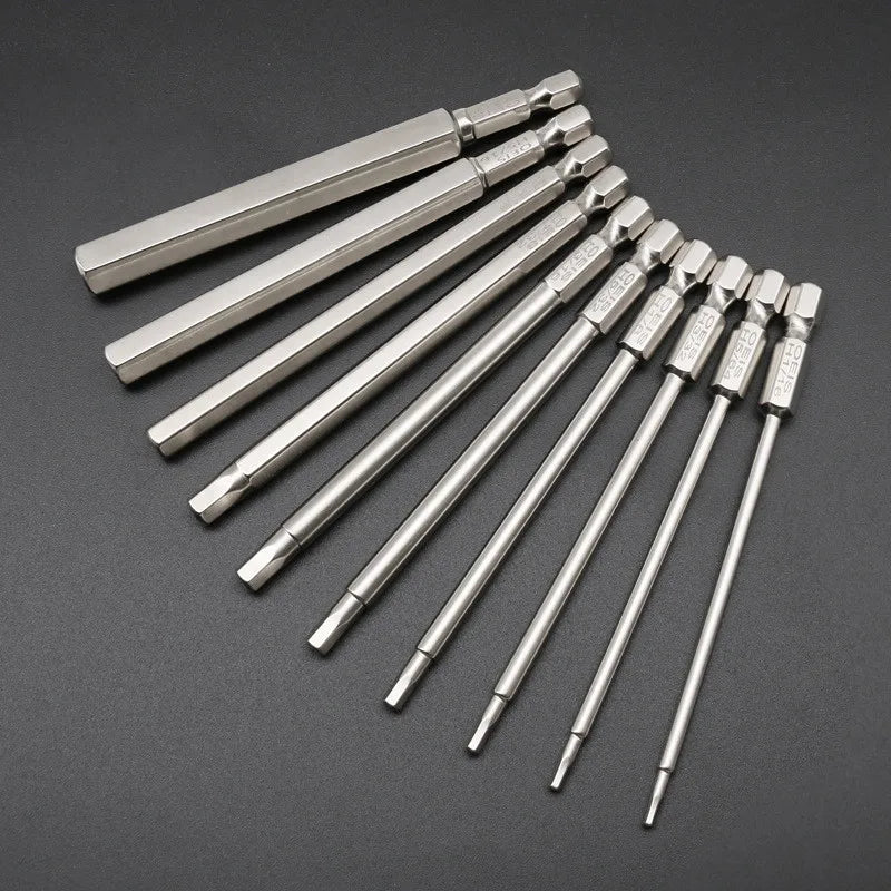 S2 1/4'' Shank Magnetic Hex Screwdriver Bits SEA System DIY Grade Plain Finish OEM Available 100pcs (H1/16-H1/4)
