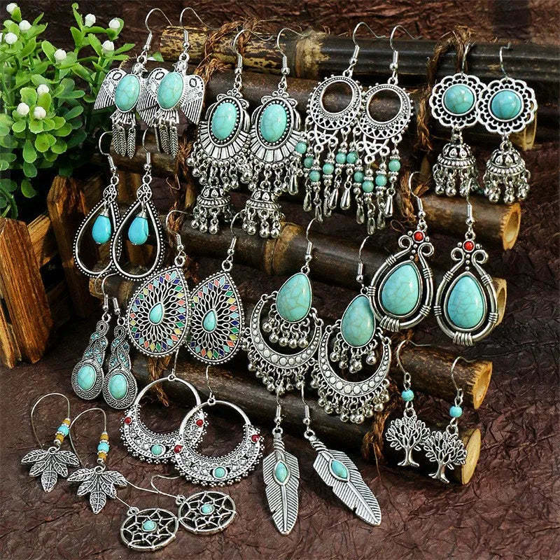 TongLing Boho Vintage Resin Gemstone Turquoise Water Drop Shape Dangle Earring for Women