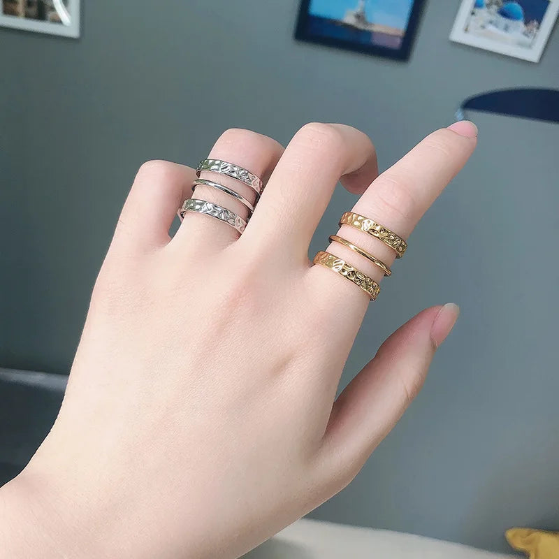 HOVANCI Fashion 5 Hollow Multi Layers Opening Rings Vintage Three Layer Hollow Open Finger Rings for Girls Gift