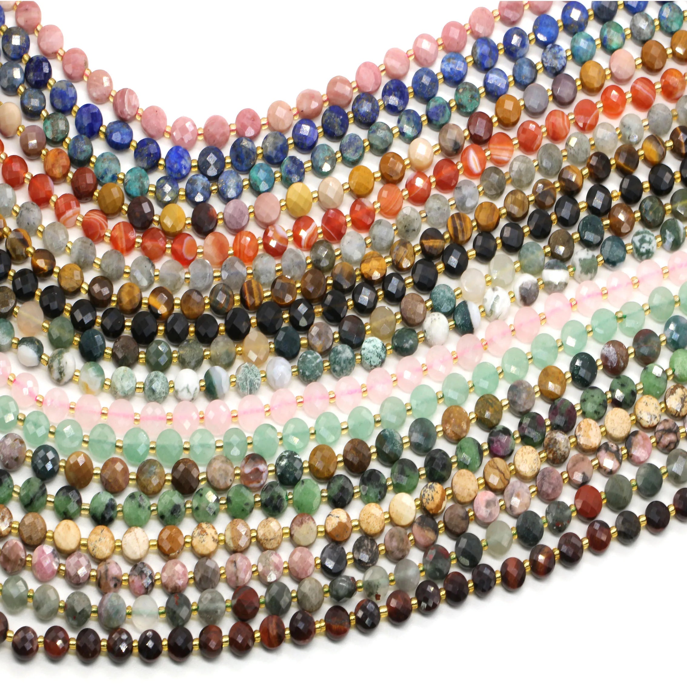 Loose Gemstone Wholesale 6mm Natural Stone Faceted Flat Round Agate Amethyst Lapis Rose Quartz Ruby Beads for Jewelry Making