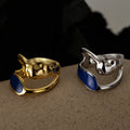 ICEBELA Jewelry S925 Sterling Silver Enamel Ring Women's Light Luxury Hollow Blue Drop Glaze Index Finger Ring