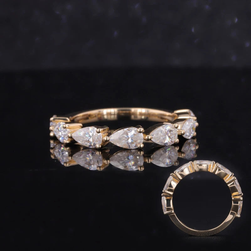 Custom Design Pear Moissanite 3x5mm 14k Yellow Gold Wedding Band Ring for Gift Fine Jewelry