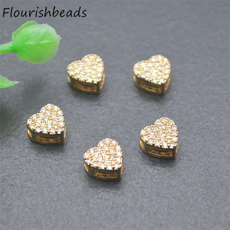 Good Quality Anti Rust 18K Gold Plated Metal Brass Micro CZ Pave Small Heart Spacer Loose Beads Fo DIY Jewelry Bracelet Making