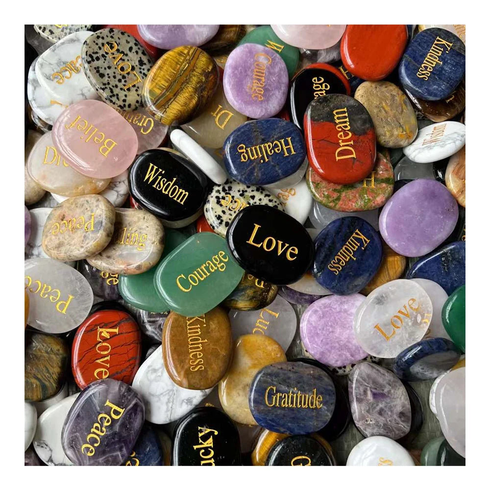 35-45mm Oval Shape Natural Gemstone Customized Engraved Words Worry Stone Healing Crystal Pocket Palm Stone