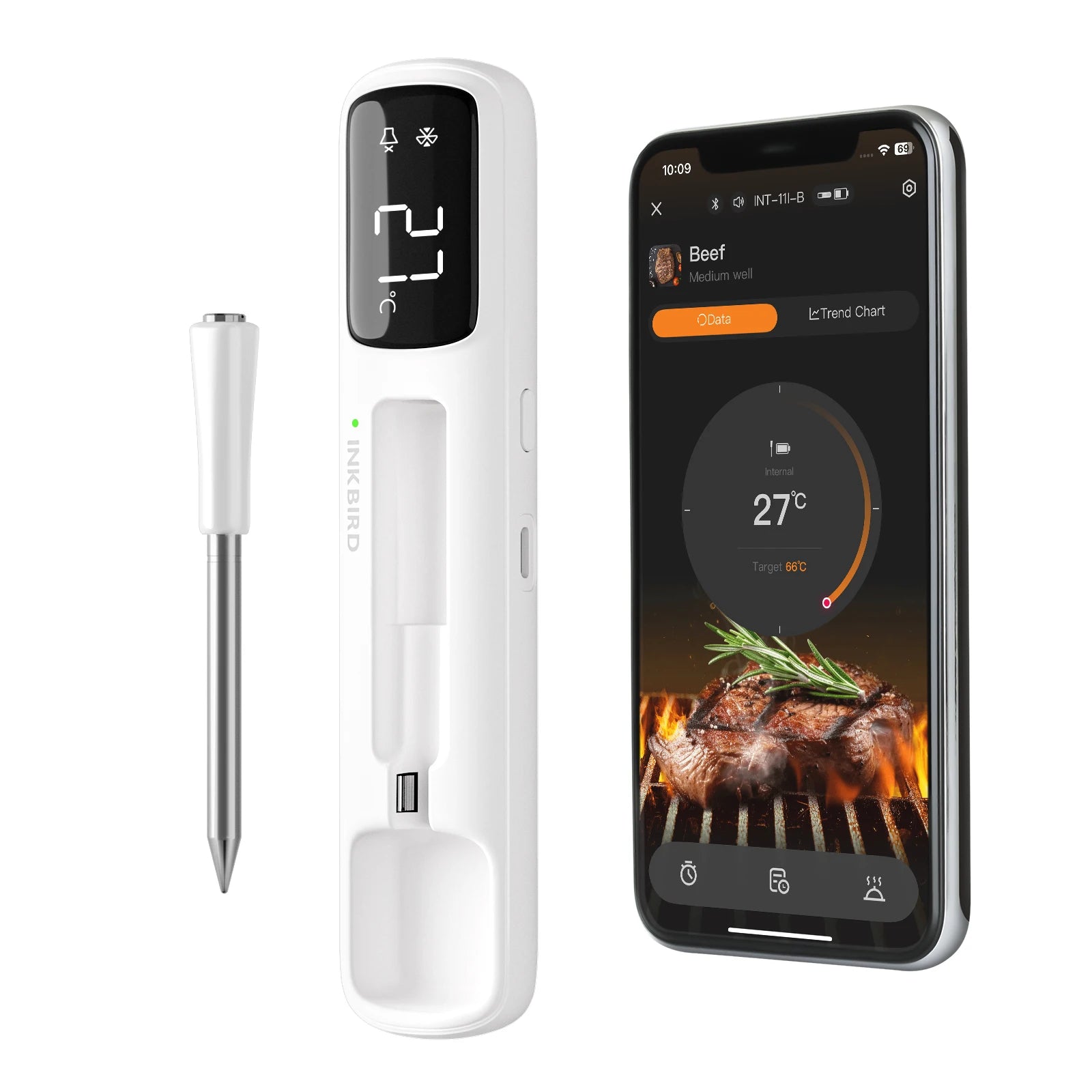 INKBIRD INT-11I-B  Mini Wireless Meat Thermometer with 1000ft/305m Ultra Long Connection for BBQ Grill Oven and Smoker
