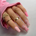 New Style Oem Nail Salon Suppliers Matte Gold Glitter Pink Press on Nails Wholesale Price Good Quality Square False Nails
