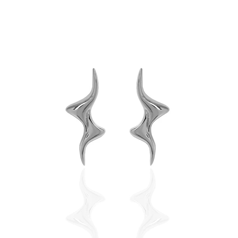 New 925 Sterling Silver Solid Plain Curved Wave Bar Stud Earrings Trendy Ear Piercing Engagement Wedding Anniversary Party Gift
