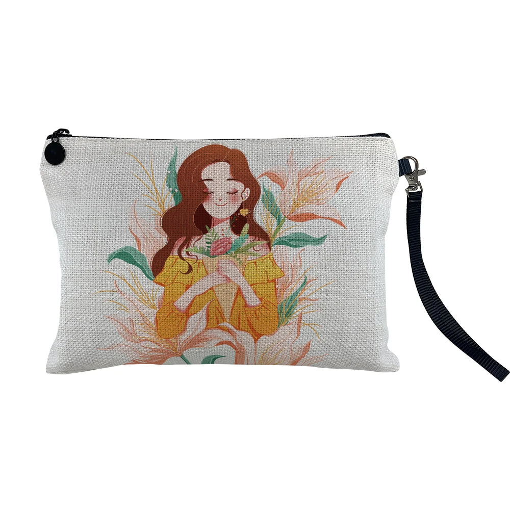 Subbank Custom Print Logo Portable Zipper Cosmetic Bags Personalized Sublimation Blank Linen Makeup Bag