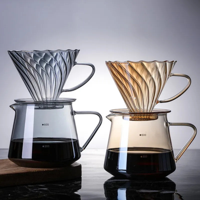 Custom Diamond Shape Smoke Color Pour Over Glass Coffee Pot Makers Dripper with Filter