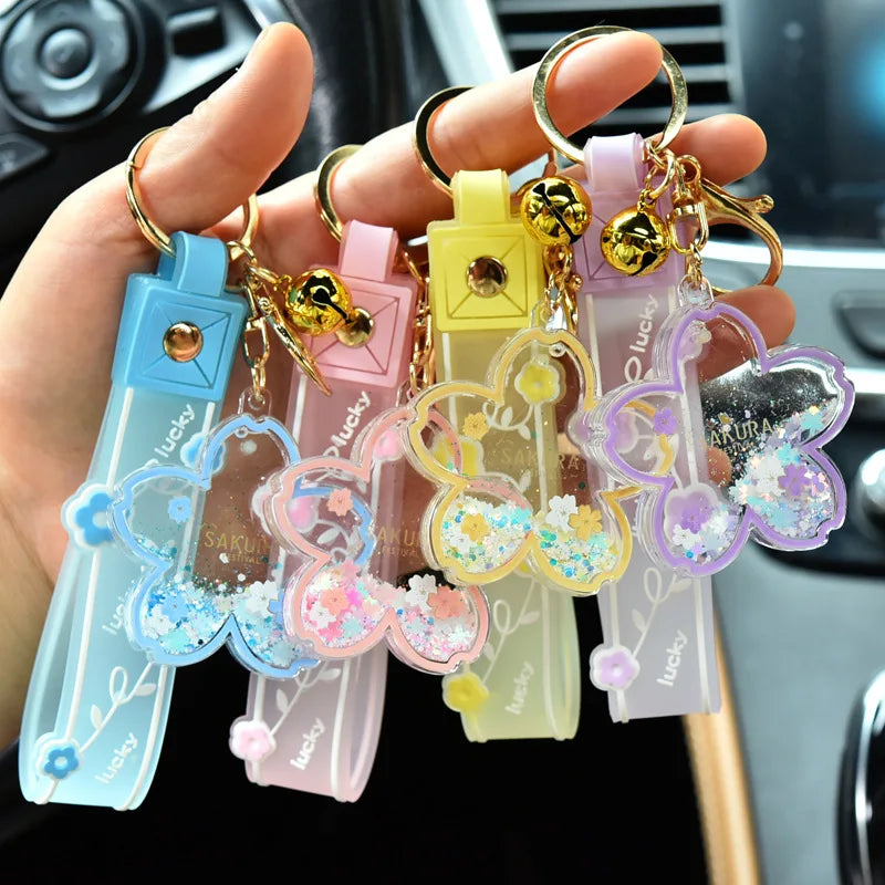 New Popular Sale Silicone Belt Keychain Holder Liquid Oil Flower Keychain for Bags